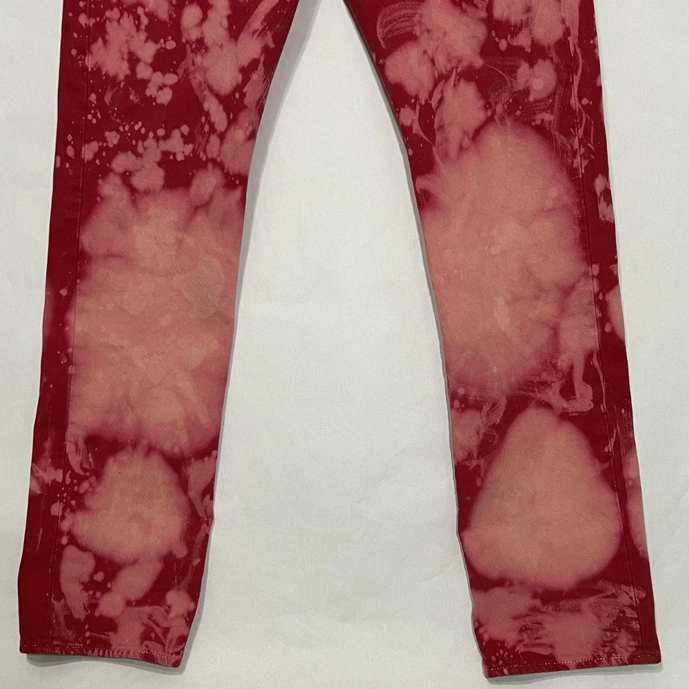 Levis 501 Custom Tie Dye Button Fly Jeans Pink Salmon Red Wash Pants Men 32x32